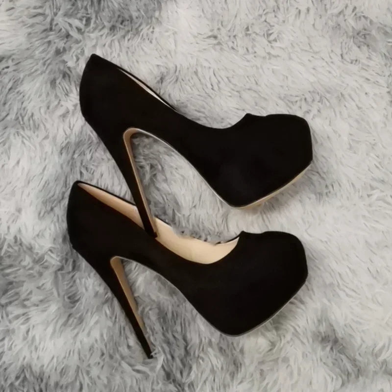 New Cross-dresser Men's Platform Pumps Unisex Queen 14cm Sexy Party Nightclub Court Flock Concealed Round Toe High Heels Shoes