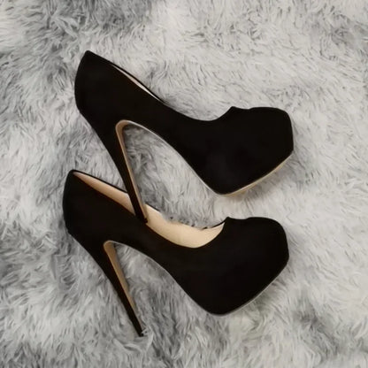 New Cross-dresser Men's Platform Pumps Unisex Queen 14cm Sexy Party Nightclub Court Flock Concealed Round Toe High Heels Shoes