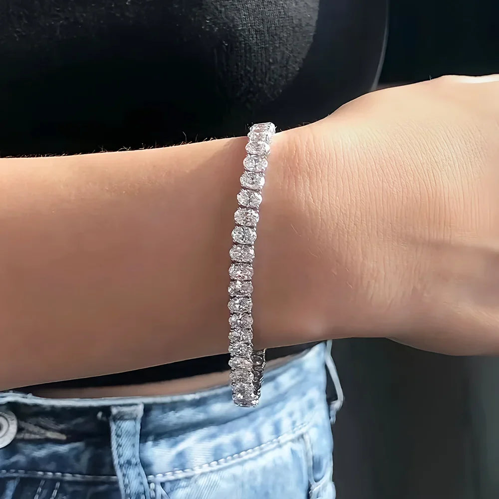 4*6MM Oval Cut Moissanite Tennis Bracelet For Women Man 100% S925 Silver D Color Lab Diamond Bracelet Party Fine Jewelry
