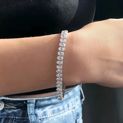4*6MM Oval Cut Moissanite Tennis Bracelet For Women Man 100% S925 Silver D Color Lab Diamond Bracelet Party Fine Jewelry
