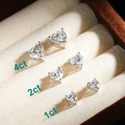 D VVS1 Heart Moissanite Earrings for Women GRA Certified Lab Grow Diamond Solid 925 Silver Plated 18k Gold Stud Earring