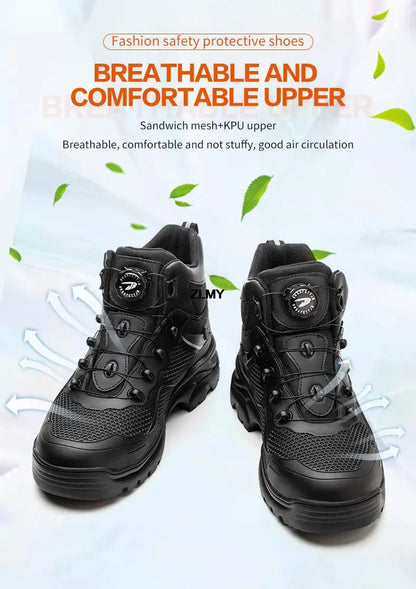 Construction Work Boots Men Steel Toe Safety Shoes Rotated Button Anti-smash Puncture Proof Sneakers Man High Top Security Boot