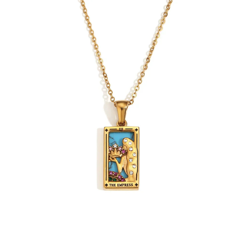Original New Tarot Queen Lover Magician Moon Necklace Tarnish Free Stainless Steel Jewelry 18K Gold Plated Decoration