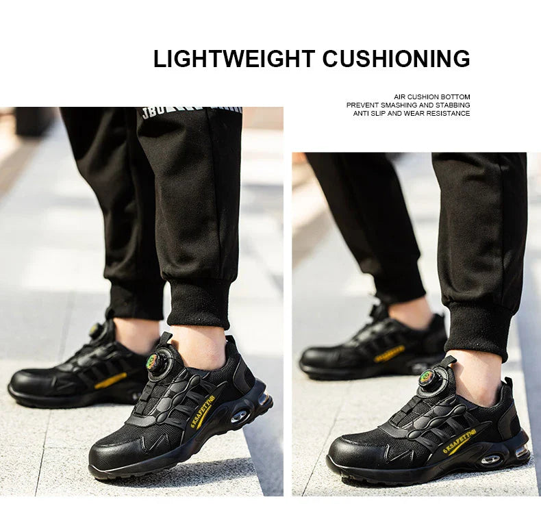 Men Safety Shoes Steel Toe Shoes Indestructible Shoes Lightweight Puncture Proof Work Boots Rotating Button Safety Shoes