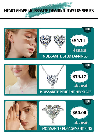Certified 5cttw Full Moissanite Drop Earrings for Women Heart Cut Lab Diamond Stud Earring 925 Sterling Silver Fine Jewelry