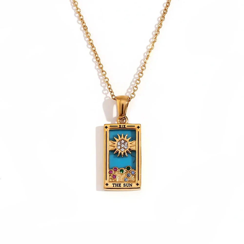 Original New Tarot Queen Lover Magician Moon Necklace Tarnish Free Stainless Steel Jewelry 18K Gold Plated Decoration