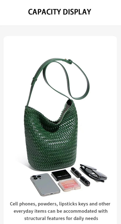 luxury woman handbagNew high end Hand-woven genuine leather women's bag large capacity shoulder tote bag underarm bag bucket bag