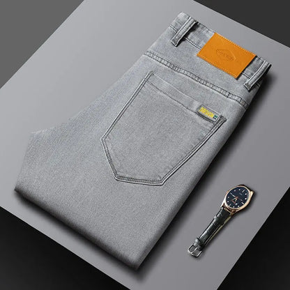 Spring/Autumn Fashion Trendy Solid Color Straight Leg Stretch Denim Pants Men's Casual Loose Fit Sports High Quality Trousers