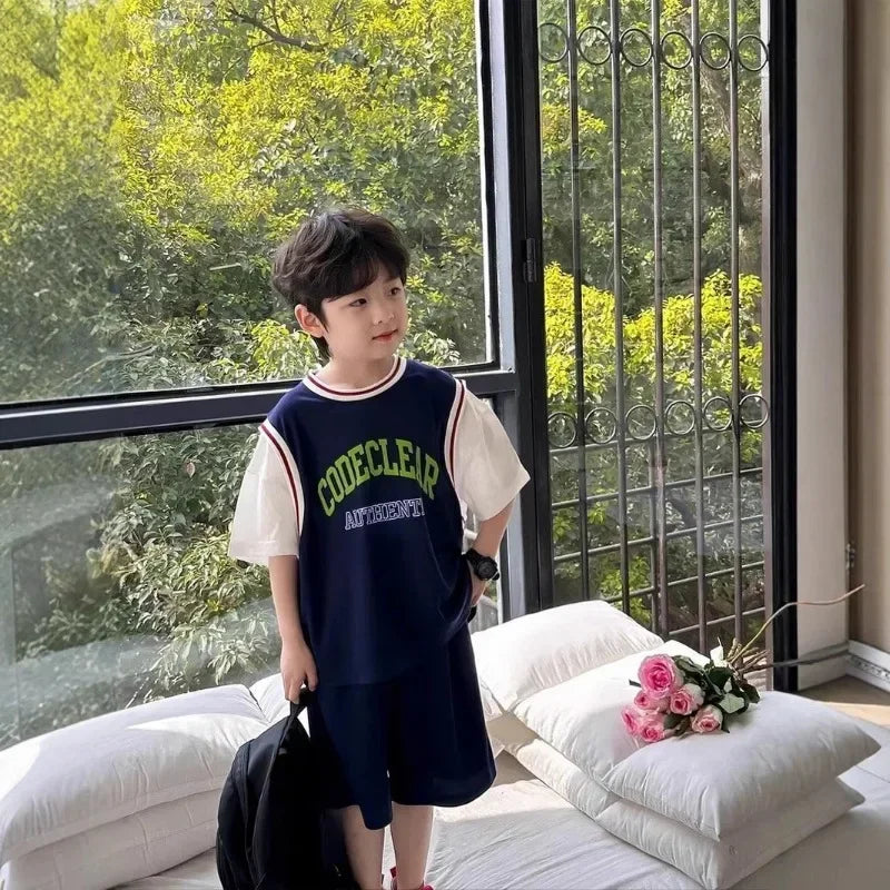 2pcs Kids Boys Short Sleeve Set 2025 Thin Children's Girls Tops +short Clothing Quick Dry Sports Suit