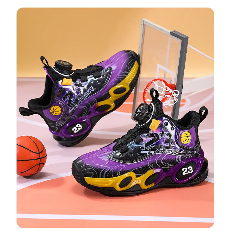 Children‘s Basketball Shoes Non-slip Breathable Basketball Sports Training Shoes Boys Girls Sneaker Outdoor Lace-up Running Shoe