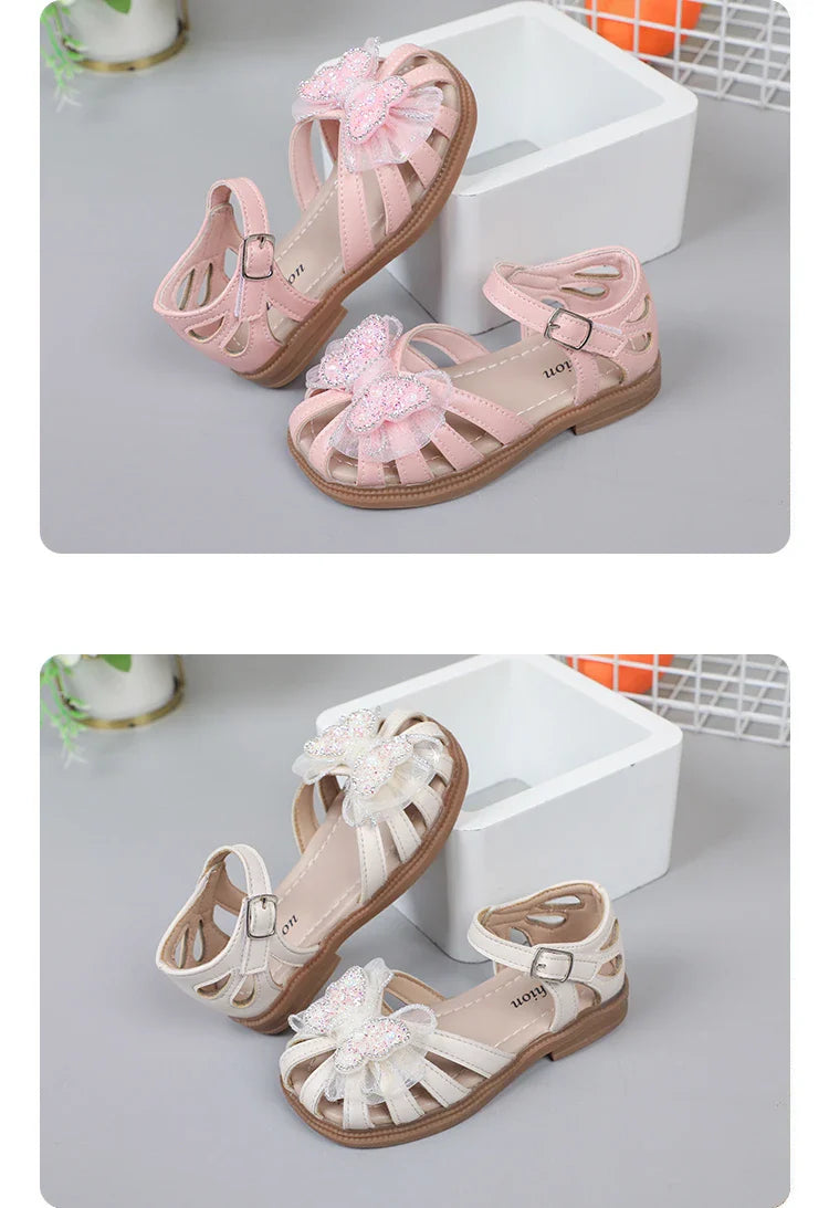Shine Children Sandals for Girls Butterfly Cute Designer Kids Shoes Peep-toe Korean Style 2023 Summer New Soft Breatheable Chic