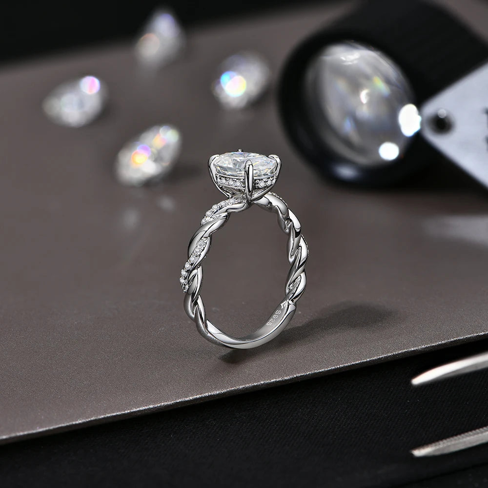 New 2CT Oval Cut Moissanite Ring S925 Silver 18K Gold Plated Cross Solitaire Rings for Women Engagement Wedding Jewelry