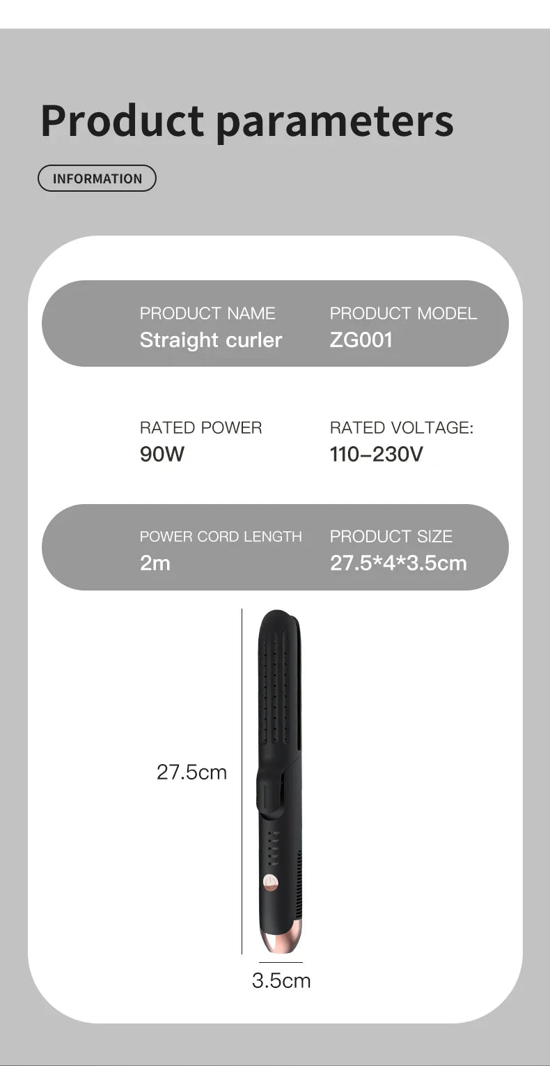 Professional 2-in-1 Hair Styler Curling Wand Straightener Negative lon Ceramic Plates Adjustable Temperature Salon Home