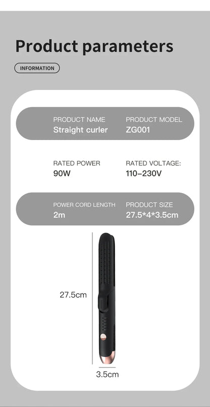 Professional 2-in-1 Hair Styler Curling Wand Straightener Negative lon Ceramic Plates Adjustable Temperature Salon Home