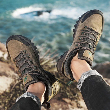 Sapatos Masculinos de Couro HIKEUP para Homens Tênis Casuais Moda Impermeável Inverno Luxo Grife Botas de Trabalho Masculinas Tênis Antiderrapantes