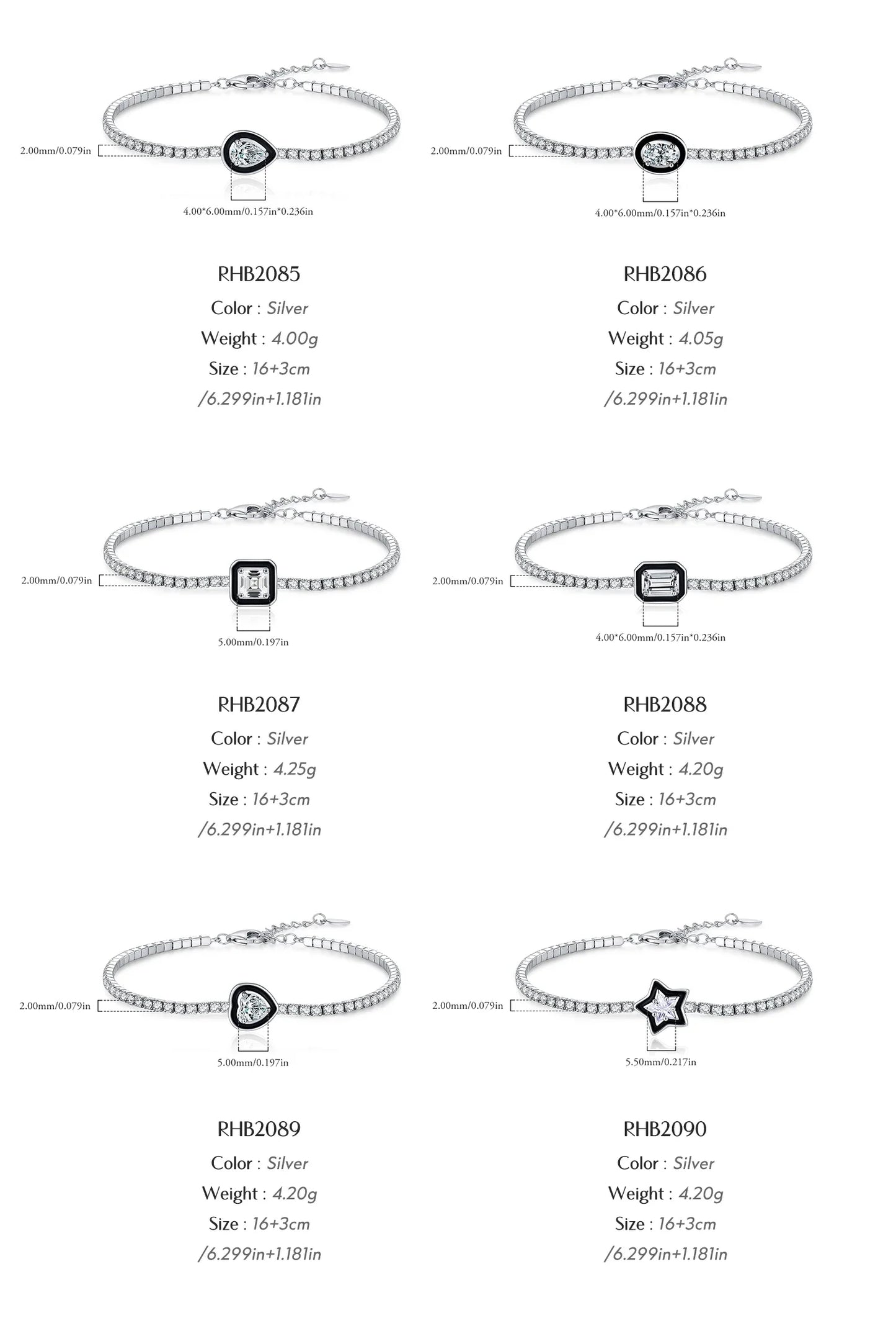 925 Sterling Silver Shinning Stackable Bracelets Stars Geometric Heart Water Drop CZ Tennis Bracelets For Women Jewelry