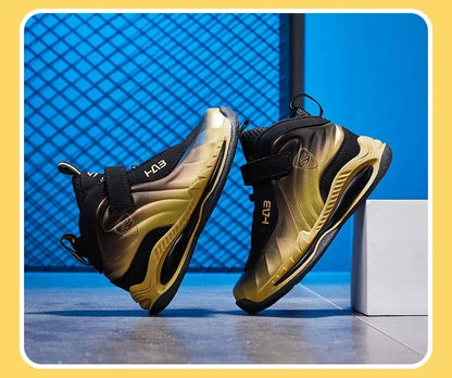 Trend Cool Kids Shoes Leather Lightweight Breathable Boy Girl Sneakers Basketball Shoes Non-slip Children Outdoor Running Shoes