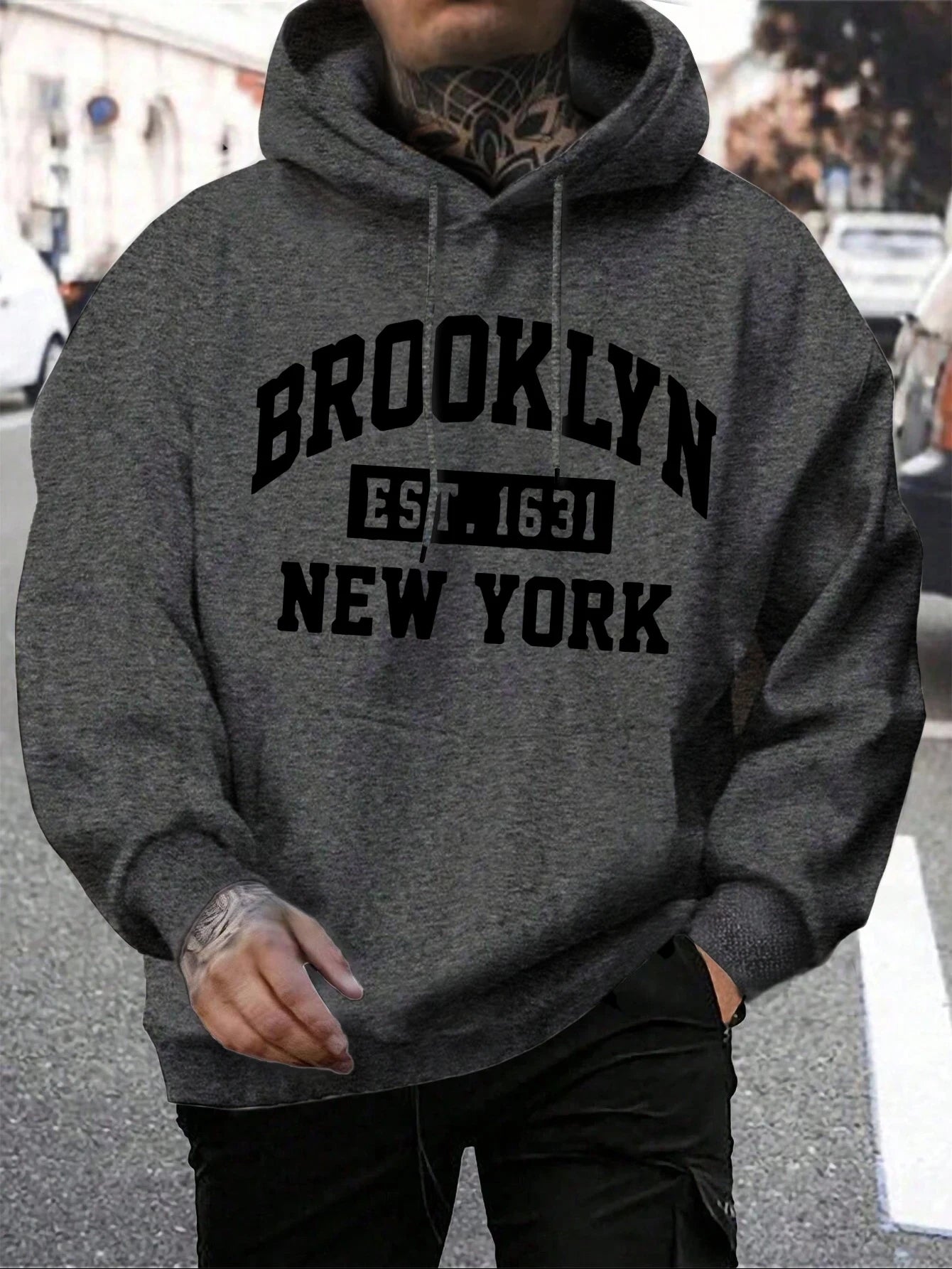 Beooklyn Est 1631 New York Printed Hooded Men Fleece Warm Big Size Hoodies Fashion fur-liner Hoodie Fashion Casual S-XXL Tops