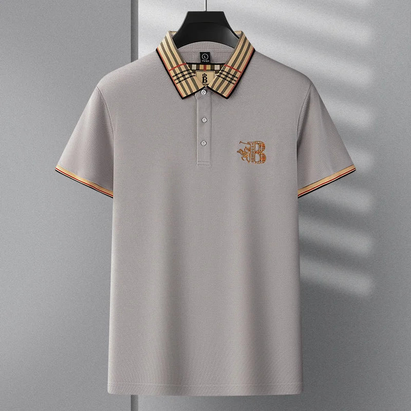 Summer novel men's high-end lace collar B-shaped short sleeved polo shirt, comfortable and casual business T-shirt