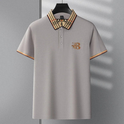 Summer novel men's high-end lace collar B-shaped short sleeved polo shirt, comfortable and casual business T-shirt