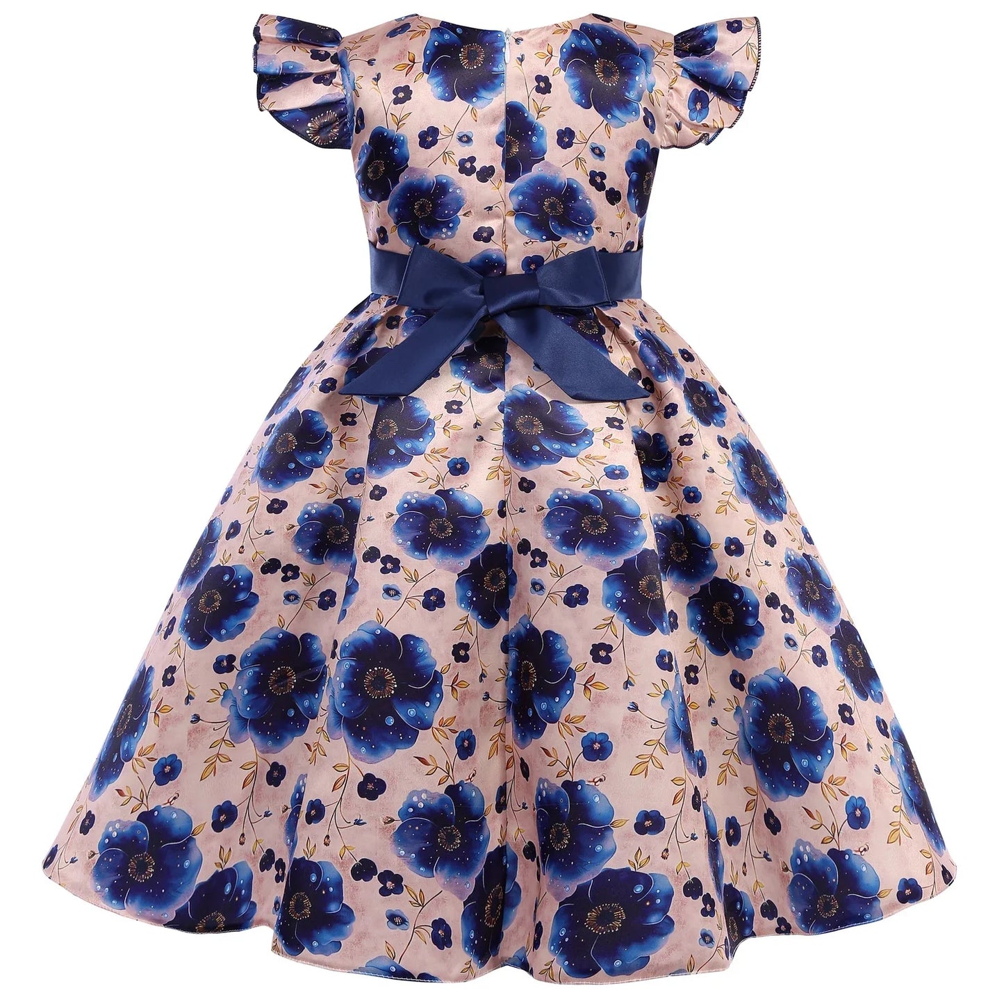 2026 summer new dress Europe and the United States small fly sleeve printed dress little girl host high-end performance clothing