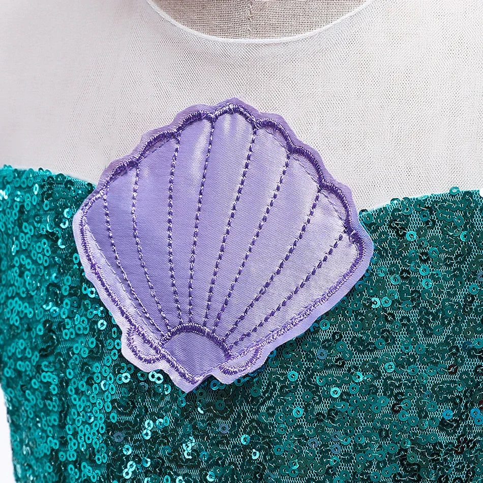 Vestido Ariel Pequena Sereia Princesa Fofa Menina Fantasia Cosplay Infantil Roupa de Festa Aniversário Halloween Vestido de Verão Menina