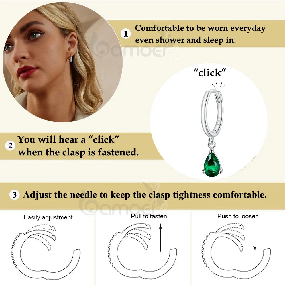 Silver Green Water Drop Earrings 925 Sterling Silver 4 Colors Drop Shape Earring for Women Statement  Jewelry