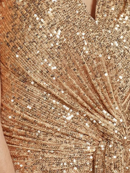 Luxury Floor Length V-Neck Evening Dress 2025 Women Elegant Party Maxi Dress Sequin Short Sleeves Prom Cocktail Gowns