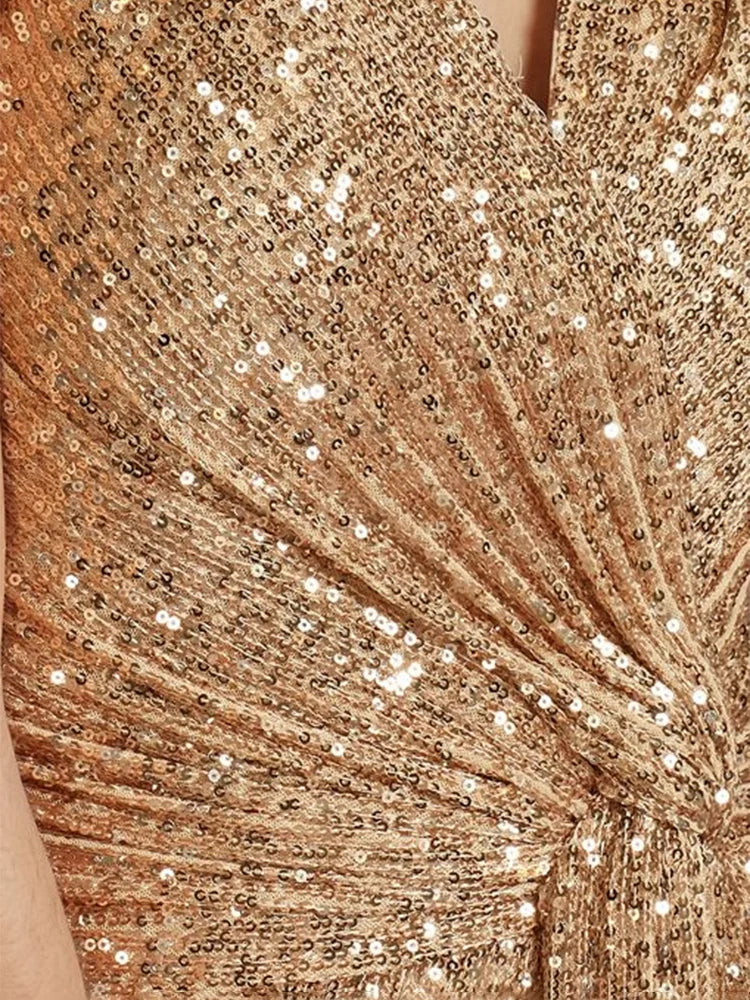 Luxury Floor Length V-Neck Evening Dresses Elegant Slit Party Women 2025 Wedding Sequins Formal Cocktail Prom Gowns