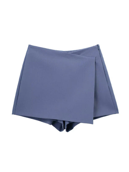 Women Fashion Pareo Style Asymmetric Shorts Skirts Vintage High Waist Side Zipper Female Skort Mujer