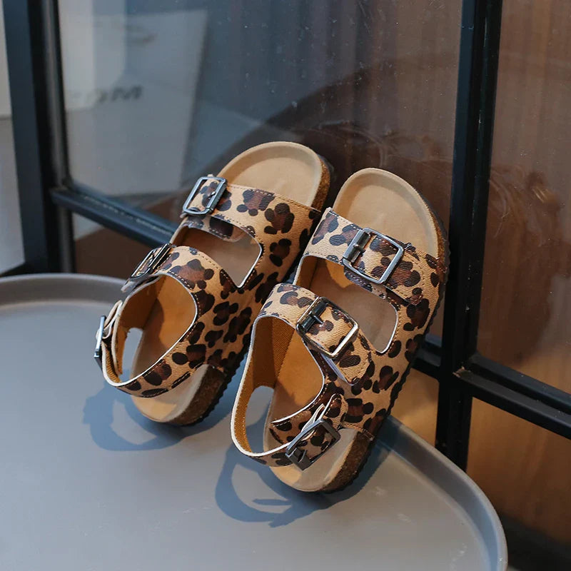 Summer Printed Slippers for Boys and Girls Vacation Travel Beach Adjustable Double-button Sandals Pillow Platform Home Slippers