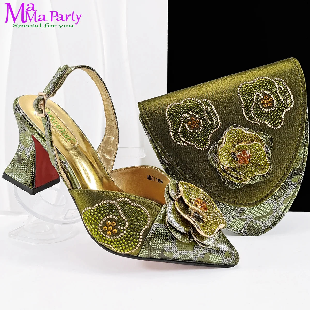 Spring New Design Italian Ladies High Heels Shoes Matching Irregular design Bag in Yellow Color with Appliques