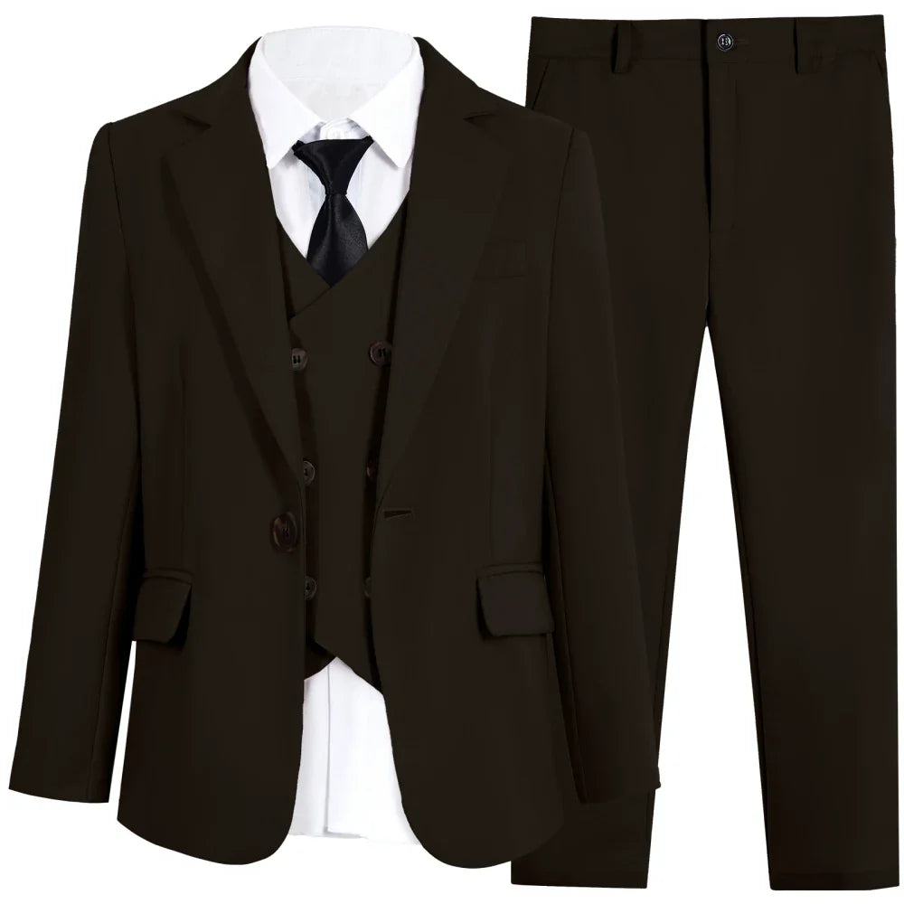 Casual Smart Kids Suit Set 4 Pieces 3 Colors Available Notched Lapel Comfortable Long Sleeved Boys Tuxedo Plus Size 3-14T