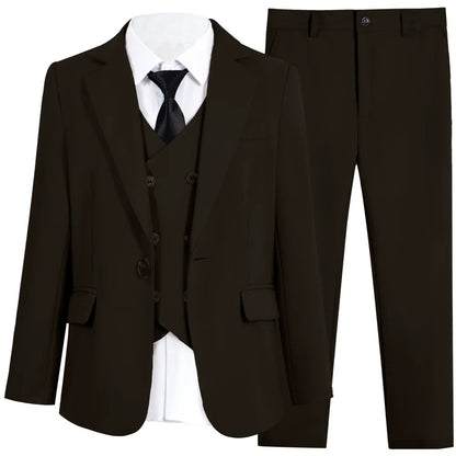 Casual Smart Kids Suit Set 4 Pieces 3 Colors Available Notched Lapel Comfortable Long Sleeved Boys Tuxedo Plus Size 3-14T