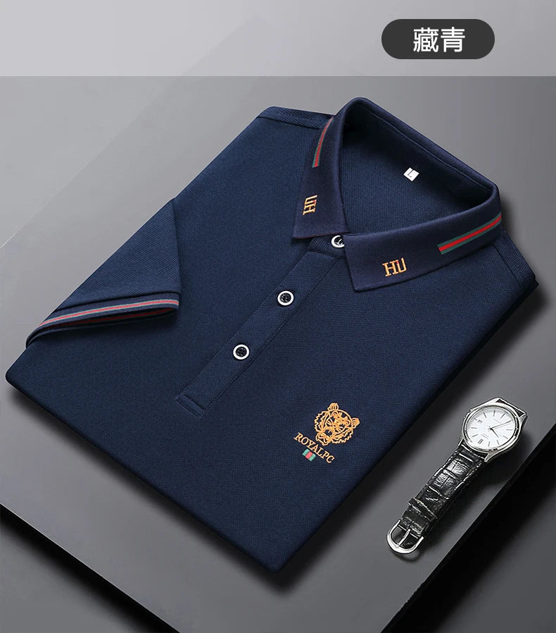 100% Cotton high-End Brand Men's Summer Exquisite Embroidery Short Sleeved Polo Shirt Trend Casual Lapel T-Shirt Men's Clothing