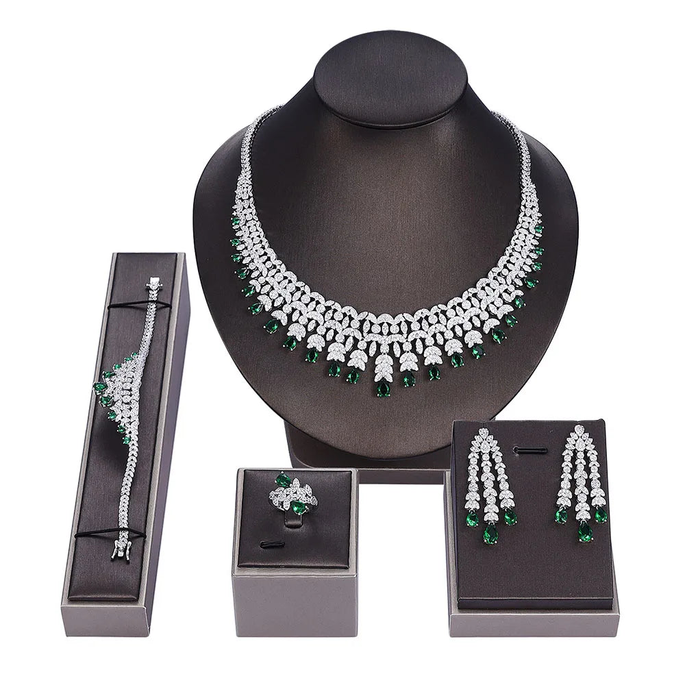 4-piece luxury suit necklace earrings bracelet ring accessories women's bohemian luxury jewelry party
