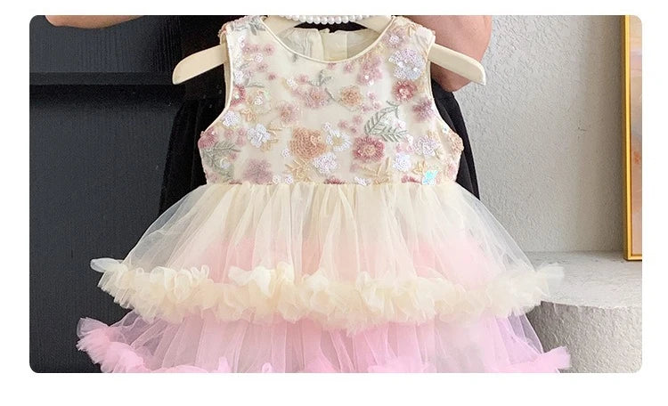 Vestido Regata para Meninas Verão 2025 Novo Vestido Elegante de Malha com Babados para Meninas Vestido Princesa Roupa Infantil de Fada