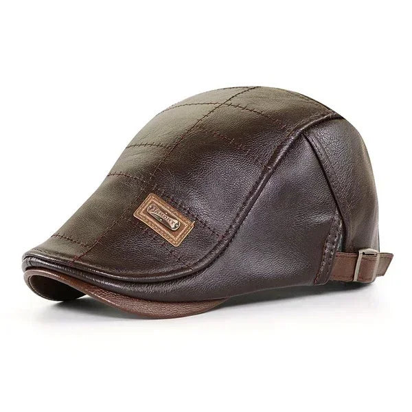 Vintage Men Beret Hat Leather Flat Hats Warm Autumn Winter Windproof Adjustable High Quality Peaked Cap Mens Retro Beret Caps
