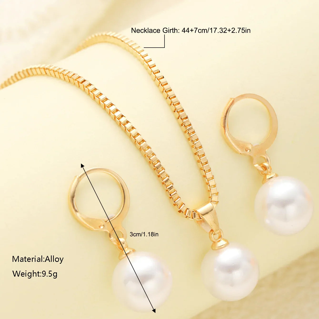 3 Pcs/Set Round Pearl Pendant Necklace For Women Exquisite Fashion Rhinestone Double  Earring Wedding Jewelry Set Gift