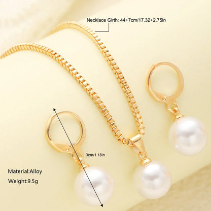 3 Pcs/Set Round Pearl Pendant Necklace For Women Exquisite Fashion Rhinestone Double  Earring Wedding Jewelry Set Gift
