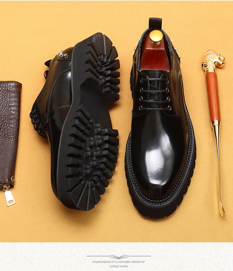 Men's Oxfords Genuine Leather Male Wedding Party Dress Shoes for Men Round Head Lace-Up Office Suit Formal Derby Shoes