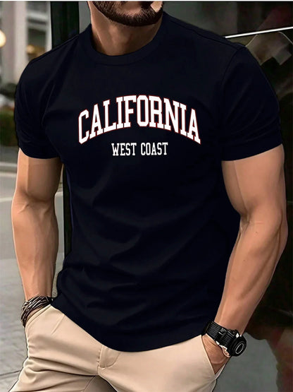 100% pure cotton summer men's casual loose California letter printed sports breathable short sleeved round neck T-shirt