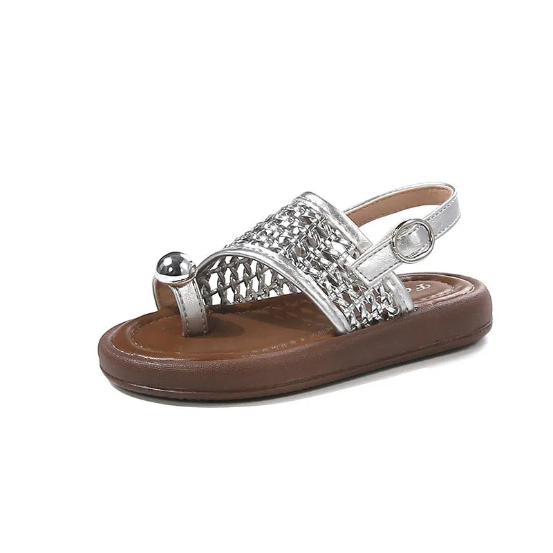 Children's Shoes Girls Flip-flops 2025 Brand Summer Sandals for Kids Fashion Braided Beach Shoes Princess Flat Slingbacks I05281