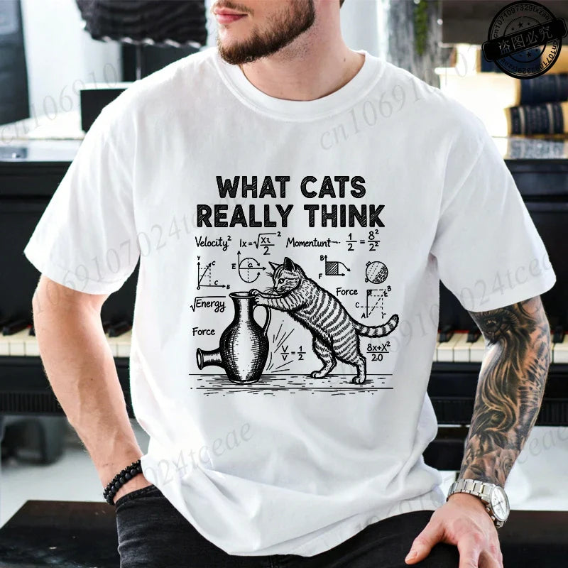 Cat Physics Science Joke Men's T Shirt Funny Math Cat Print Tees T-Shirts Men Women Casual Short Sleeve Streetwear Plus Size