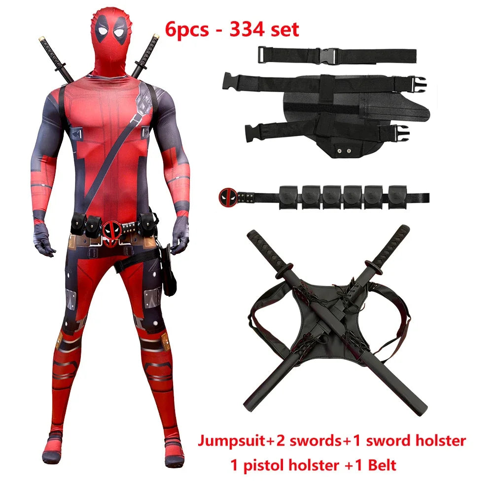 Deadpool Child Costume Halloween Costumes Kids Men Adult Superhero Bodysuit Jumpsuit Children Cosplay Costume Swords Accessories