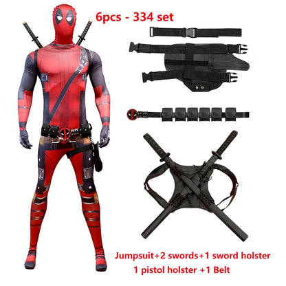 Deadpool Child Costume Halloween Costumes Kids Men Adult Superhero Bodysuit Jumpsuit Children Cosplay Costume Swords Accessories
