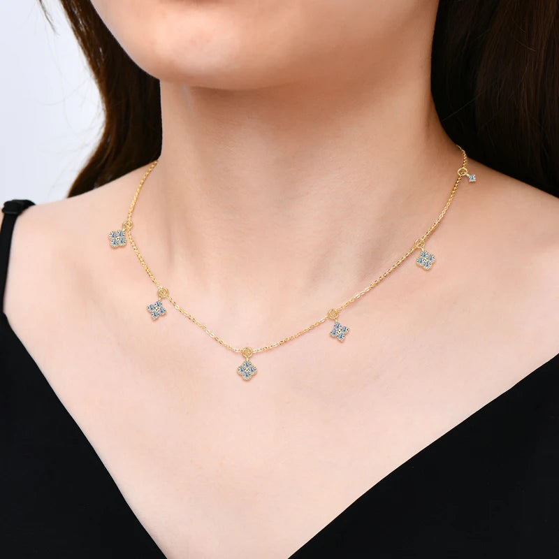 3mm D Moissanite Jewelry Set Clover Flower Pendant Necklace Earrings Bracelet 3 in 1 Sets for Women 925 Silver Charm Gifts