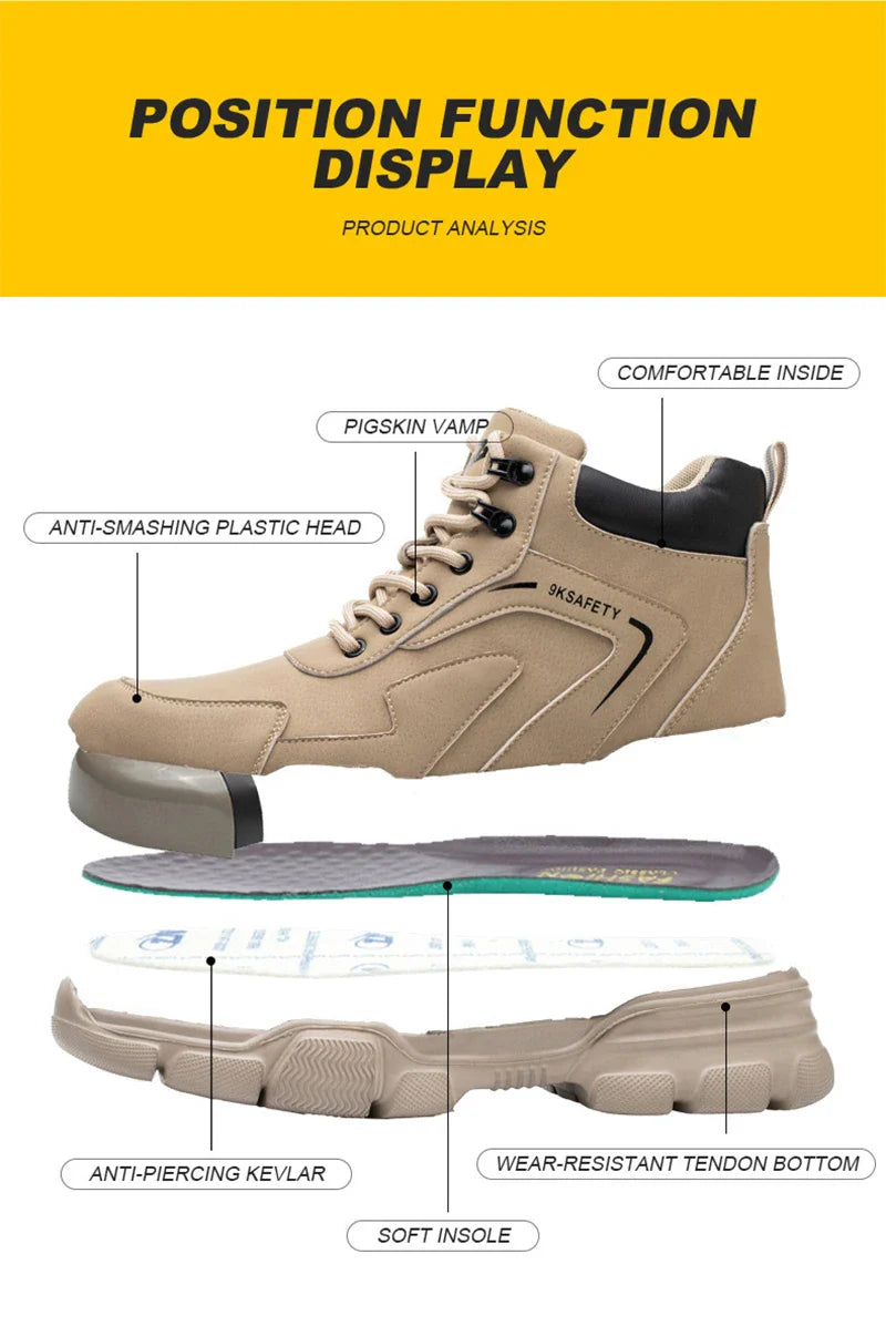 Fashion Men Boots Safety Shoes Men Work Shoes High Top Protective Safety Boots Man Anti Smash Anti-Stab Safety Work Shoes Men