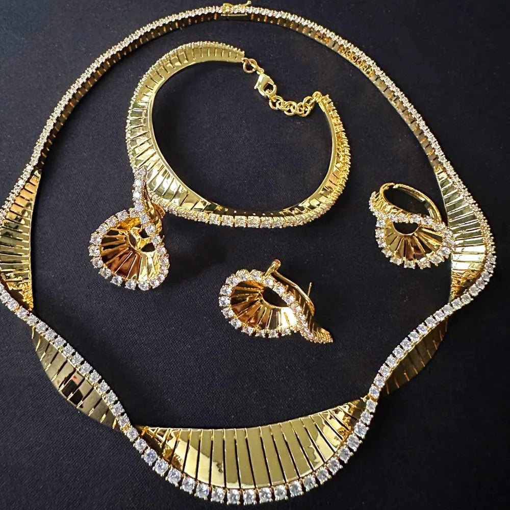 Famous Brand 4PCS Green CZ Luxury African Jewelry Set For Women Wedding Party Zircon Crystal Dubai Bridal Jewelry Set Gift