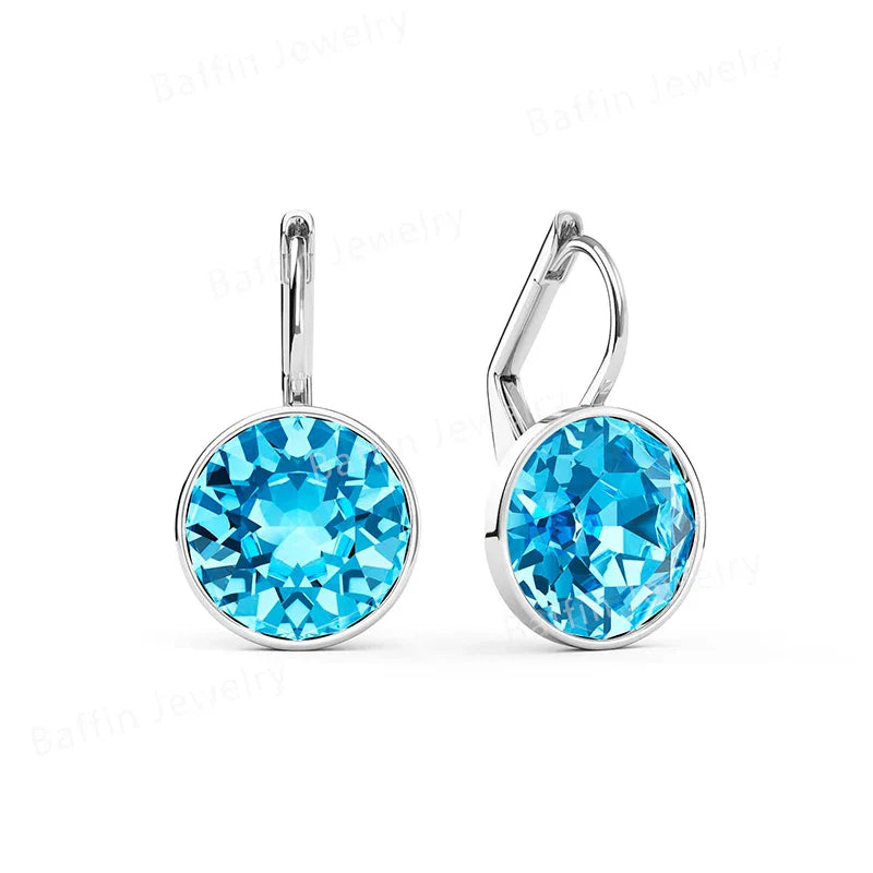Earring for Women Christmas Birthday Premium Austrian Crystals Round Cut Dangle Silver Gold Color Pierced Jewelry